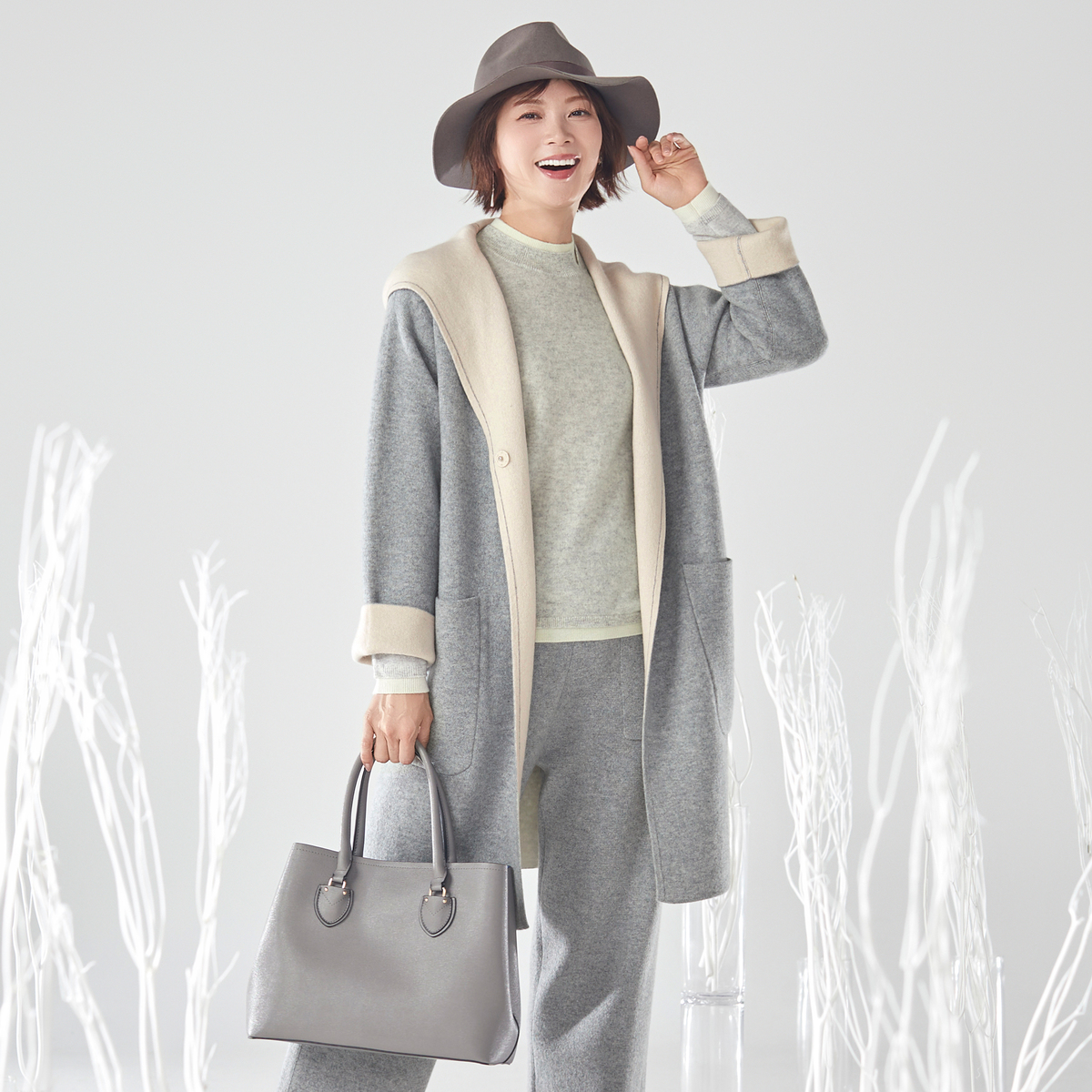 CASHYAGE カシミヤ100% リバーシブルフーディーニットコート