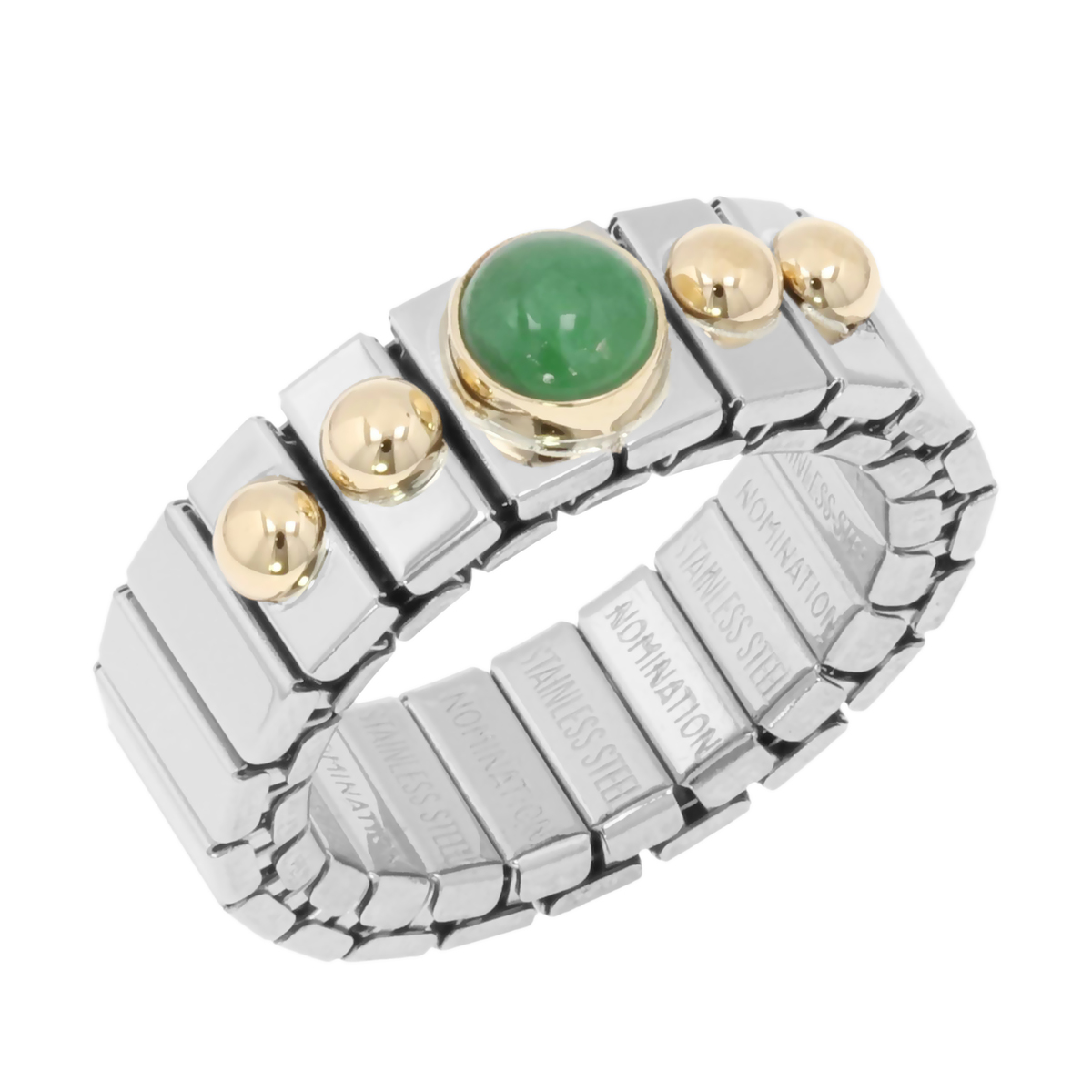 ステンレス/18KYG カラーストーン ストレッチリング ノミネーション