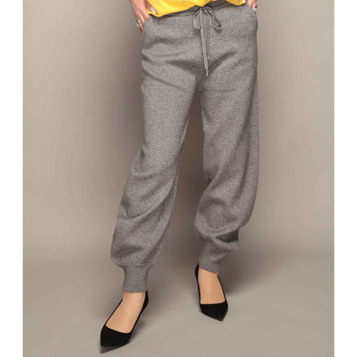 Anne Coquine コアスパンヤーンニットクリスタルバレルパンツ