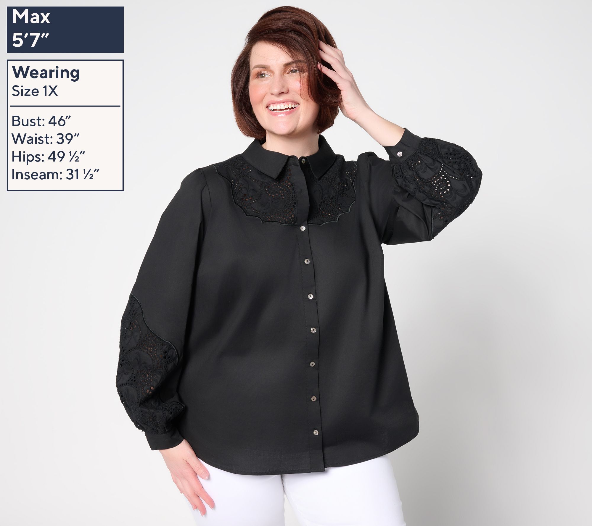 nicole by Nicole Miller Blouse with Cut-Out Detail and Embroidery