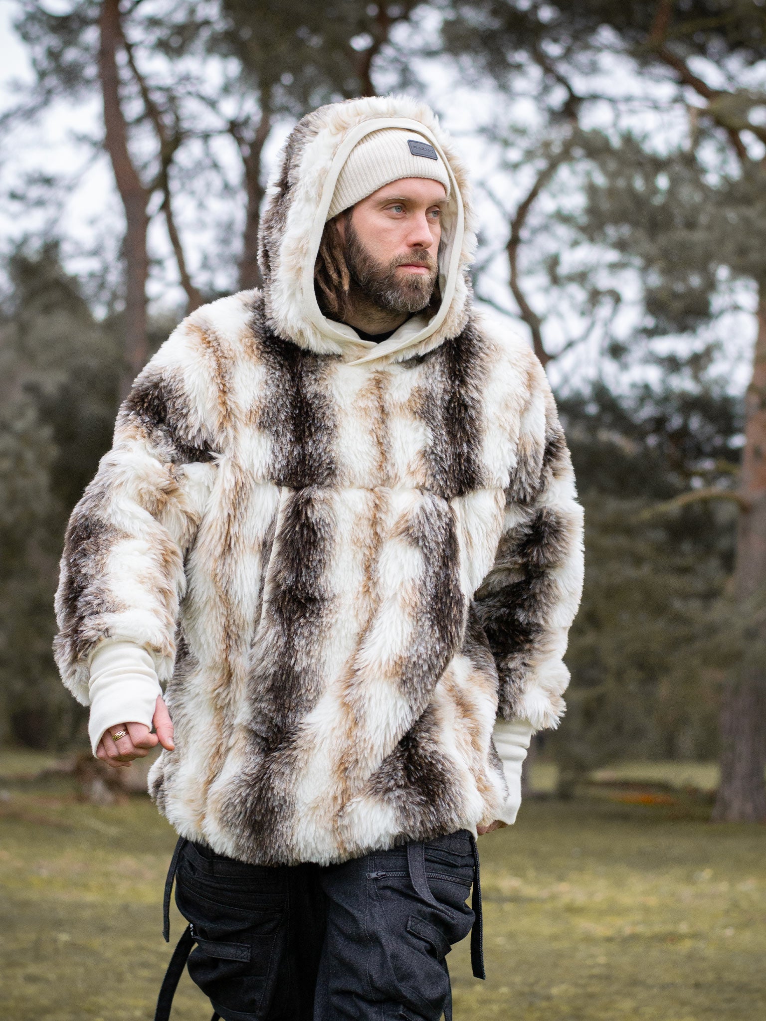 Lycerian Men's Oversized Faux Fur Hoodie with Thumbholes (Limited