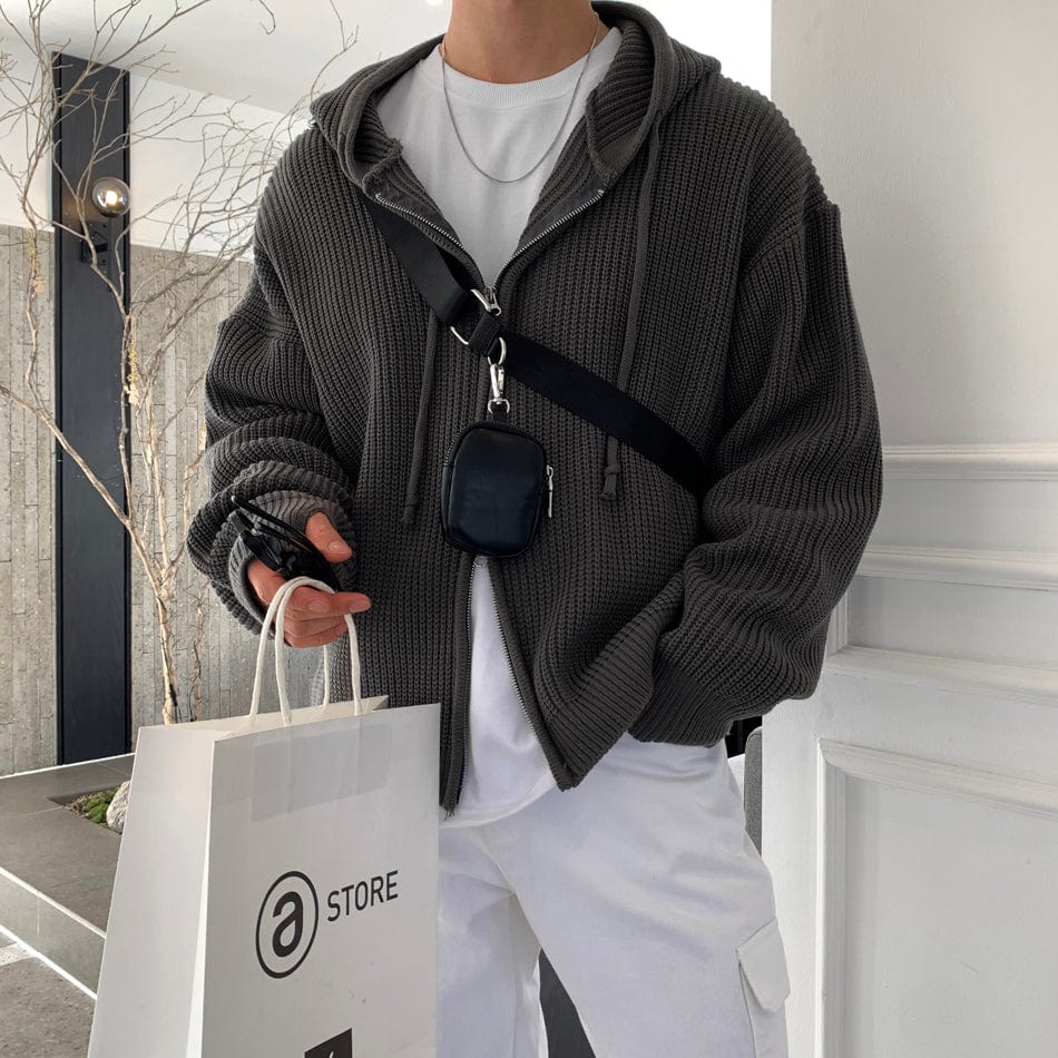 RT No. 7045 CHARCOAL KNITTED ZIP-UP HOODIE – REALTAKAI