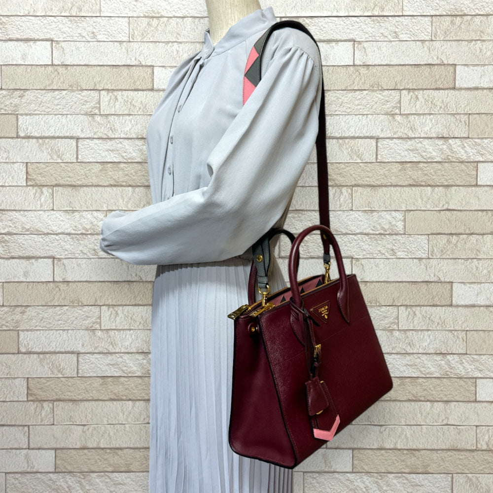 PRADA Prada Paradigum Safiano Shoulder Bag Leather Red Ladies Used