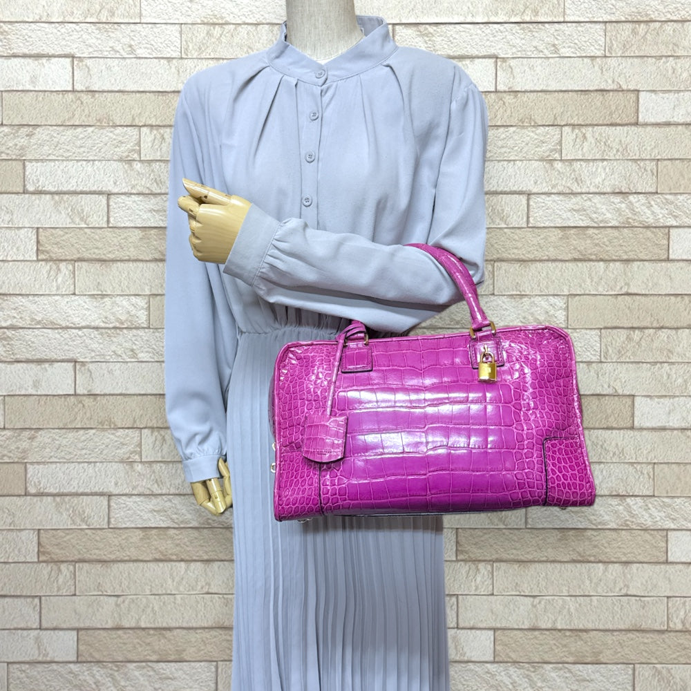 LOEWE ロエベ アマソナ36 ハンドバッグ クロコダイル パープル