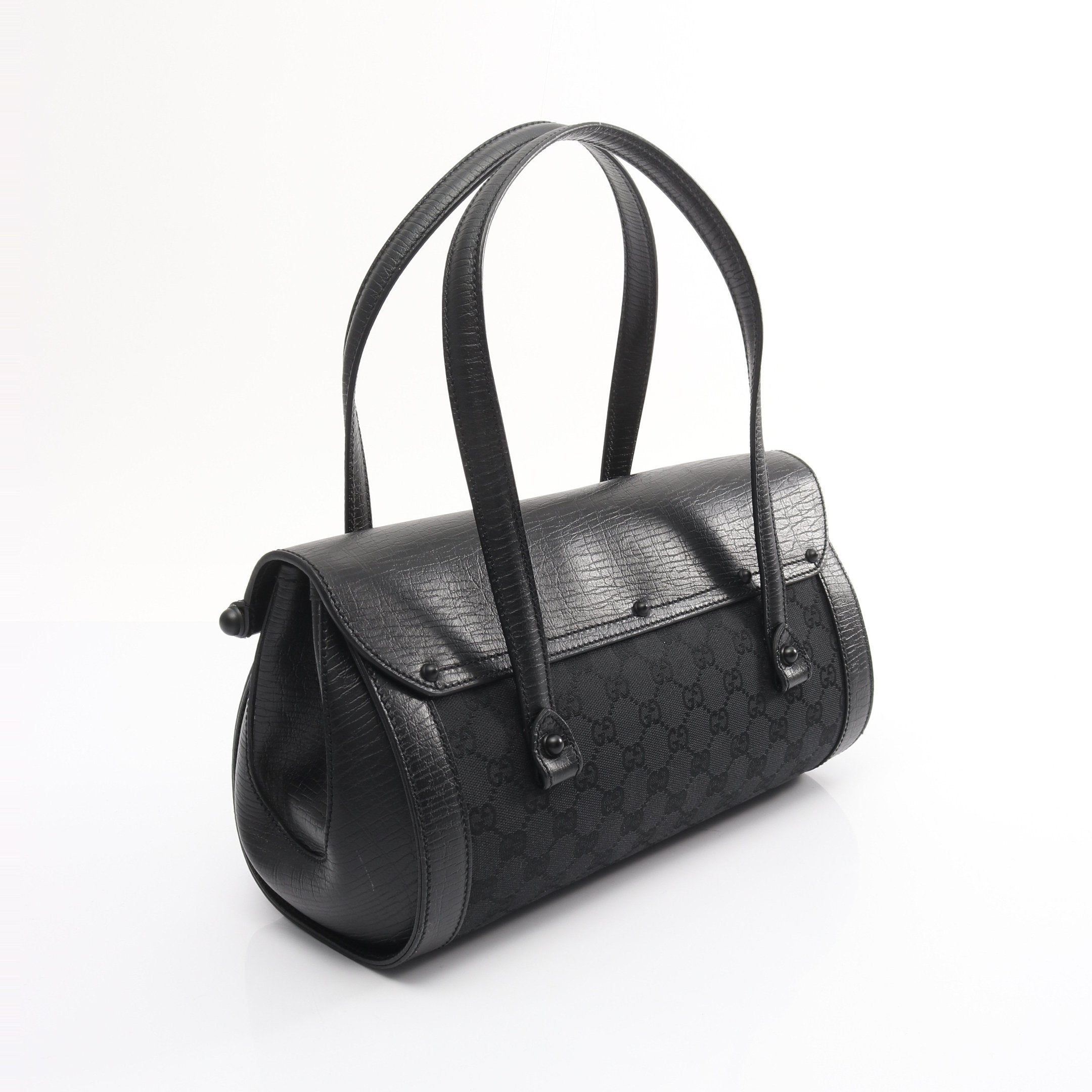 バンブー GGキャンバス ハンドバッグ キャンバス レザー ブラック