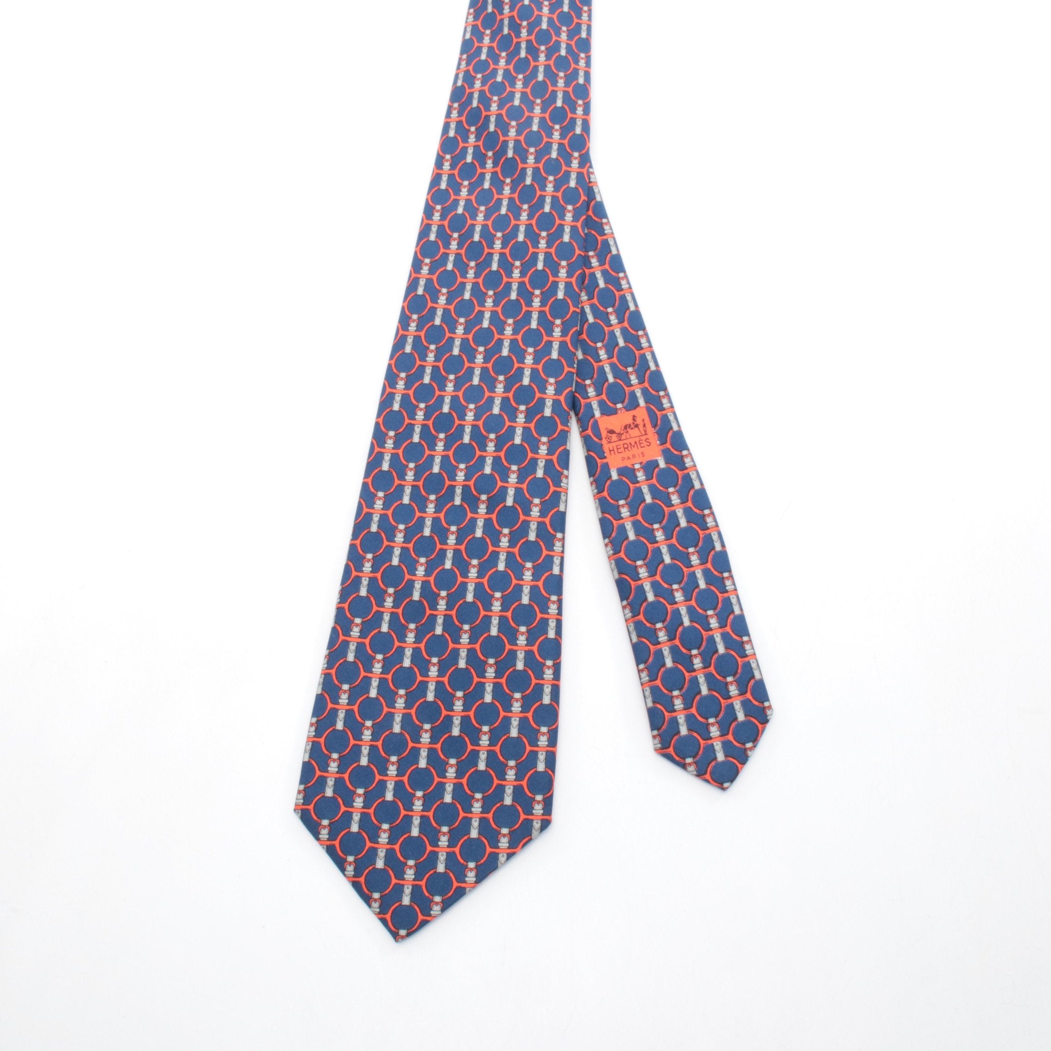 ネクタイ ベルト柄 シルク ネイビー オレンジレッド エルメス – RECLO