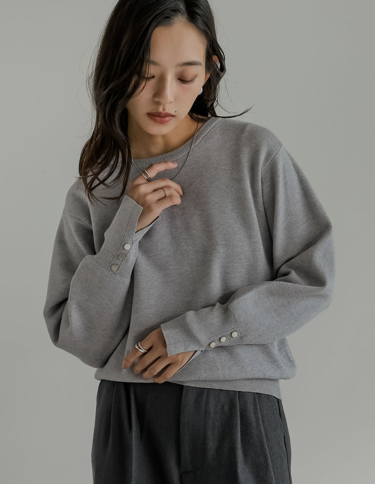 ミラノリブ袖ボタンクルーネックニットトップス - トップス通販 | 人気