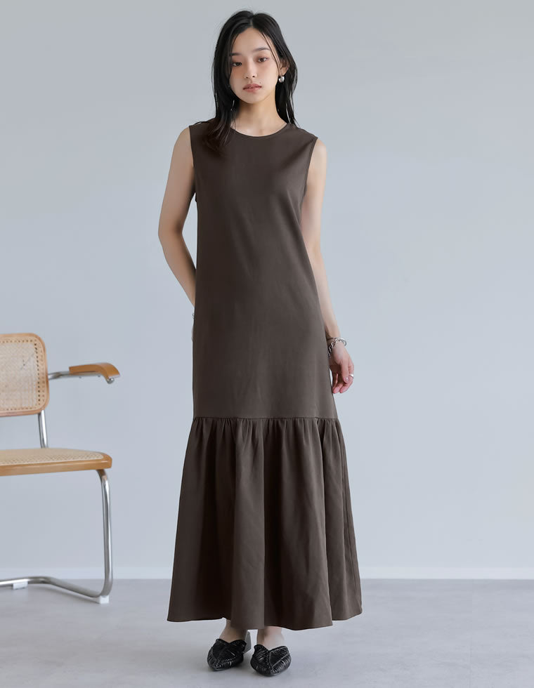 ギャザー切り替えノースリーブワンピース - ワンピース通販 | 人気