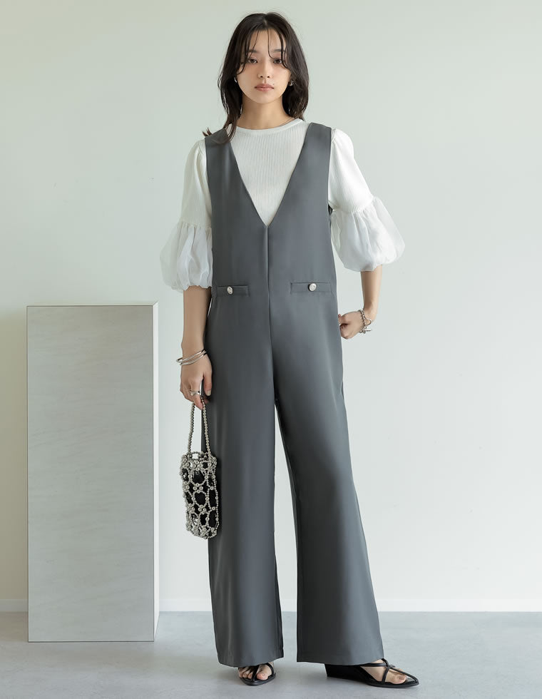 深Vネック金ボタンオールインワン - オールインワン通販 | 人気