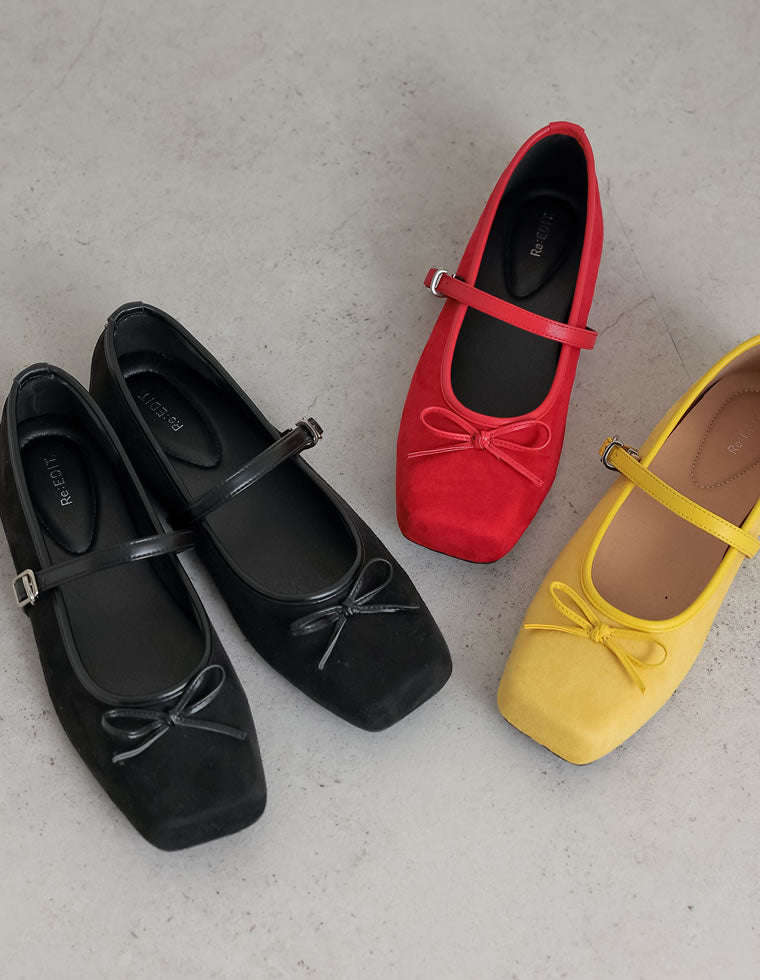 リボン付スクエアトゥバレエシューズ - シューズ通販 | 人気レディース