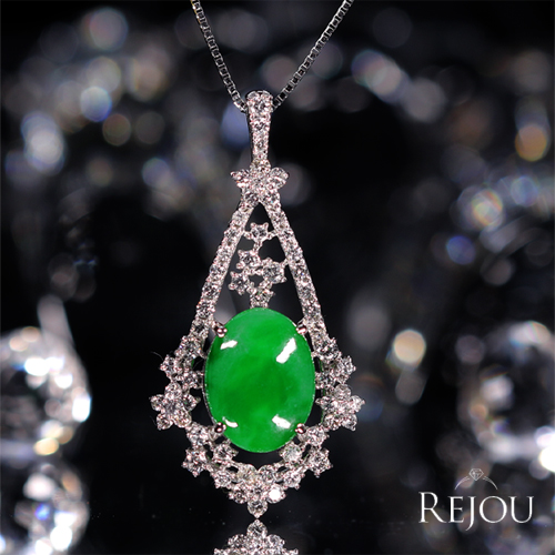 翡翠（ヒスイ） 3.4ct ダイヤモンド 0.7ct プラチナネックレス【品質