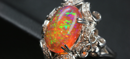 メキシコ産ファイアオパール 4.5ct ダイヤモンド プラチナ リング