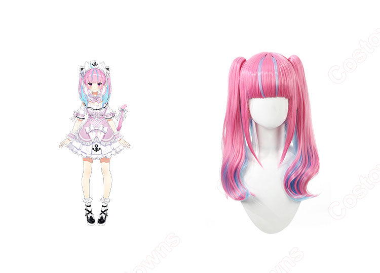 VTuber ホロライブ 湊あくあ ピンクメイド コスプレウィッグ - Costowns
