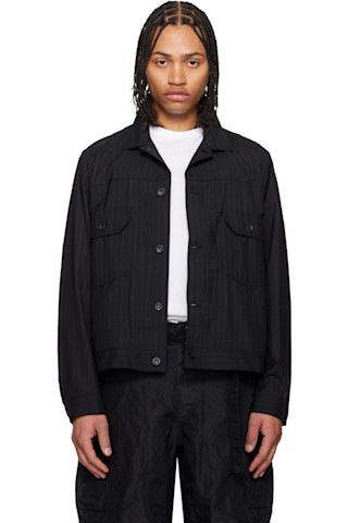 sacai: Black Chalk Stripe Jacket | SSENSE