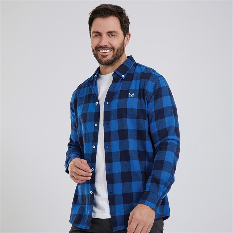 Buy Crew Clothing Mens Flannel Check Shirt Black Iris/Snorkel Blue