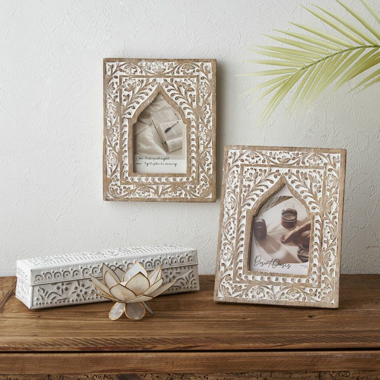 フォトフレーム 写真立て 木彫り 木製 マンゴーウッド モロッカン