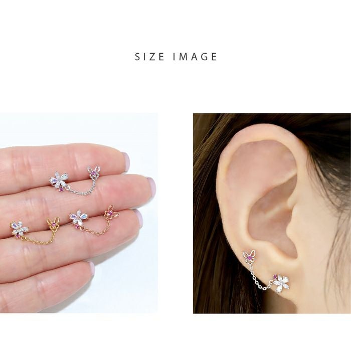 桜と蝶のチェーン付きピアスの通販|ボディピアス 凛【公式】