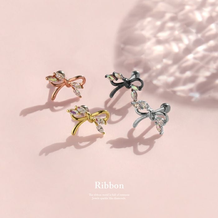 軟骨ピアス 16G かわいい ボディピアス リボン シルバー ゴールド