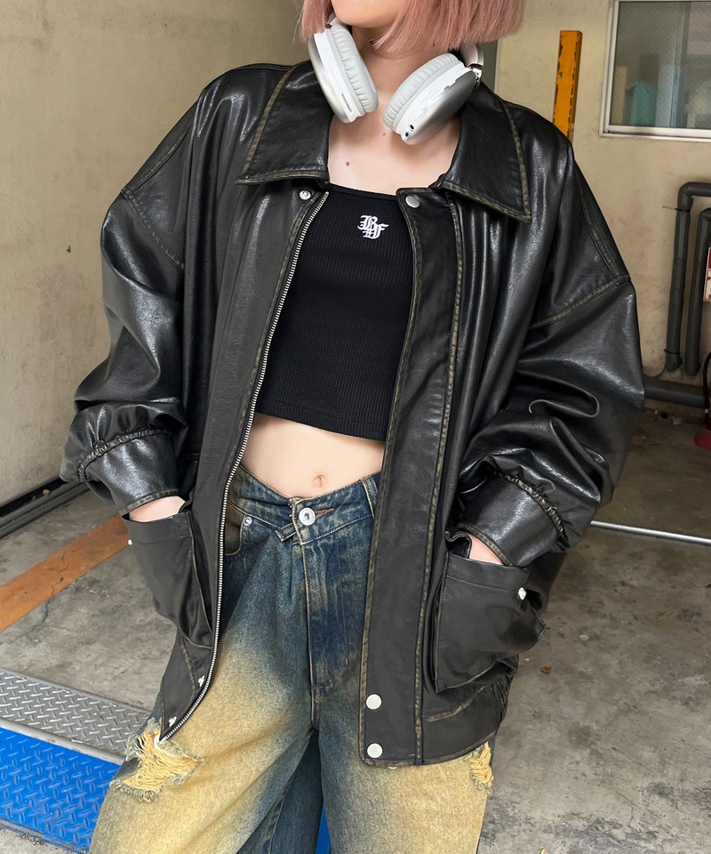 ヴィンテージ風レザーブルゾン｜SPIRALGIRL スパイラルガール 商品詳細