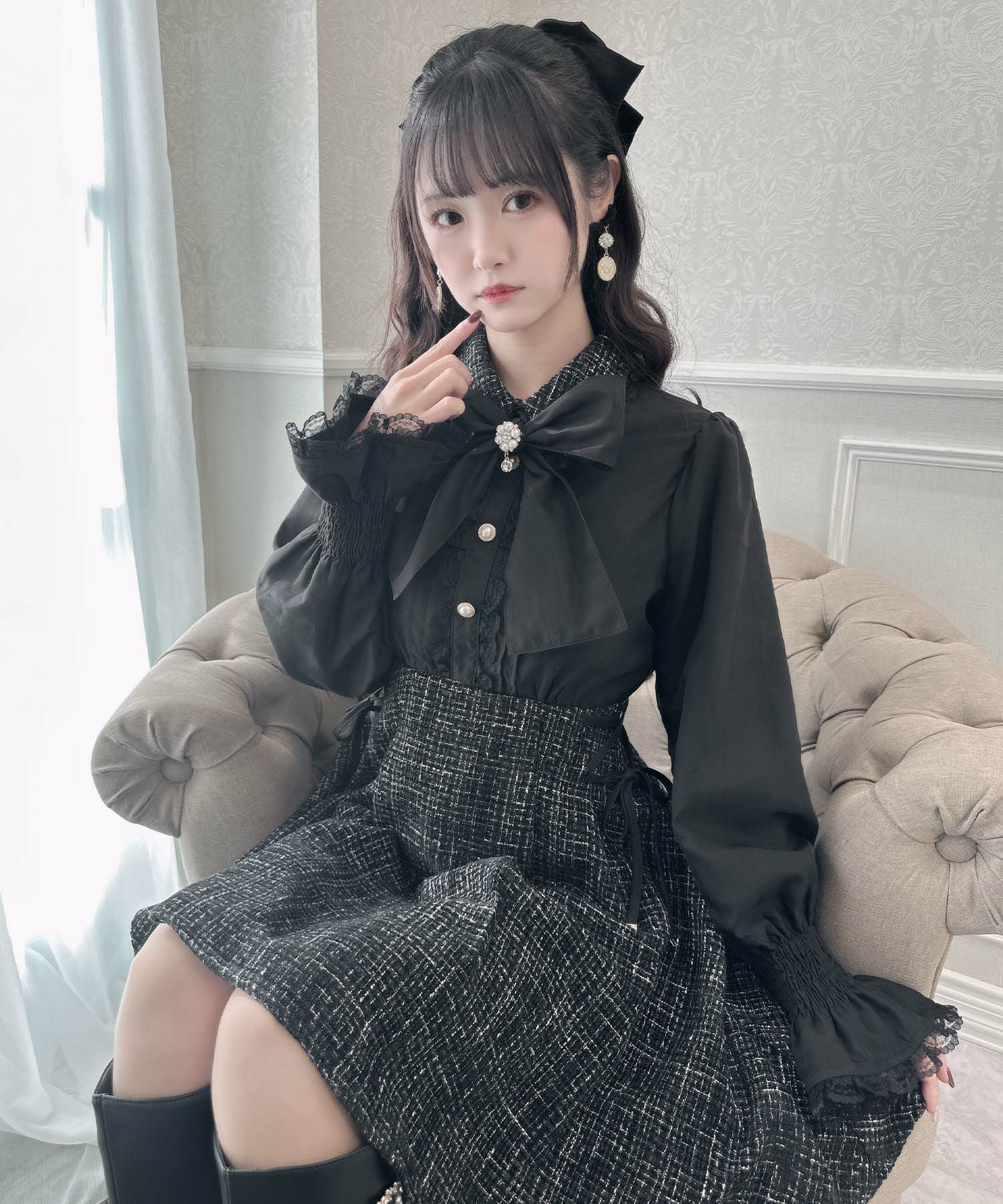 ボウタイリボンツイードドッキングワンピース | Rlab store