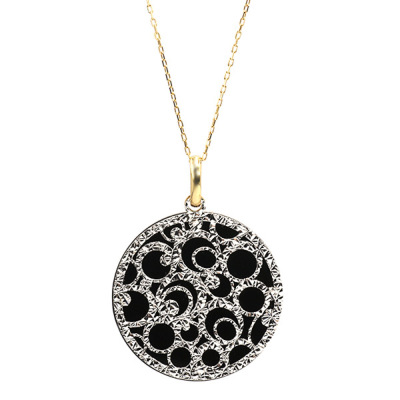 オニキス リバーシブル透かし模様 サークル ペンダントトップ 古典柄