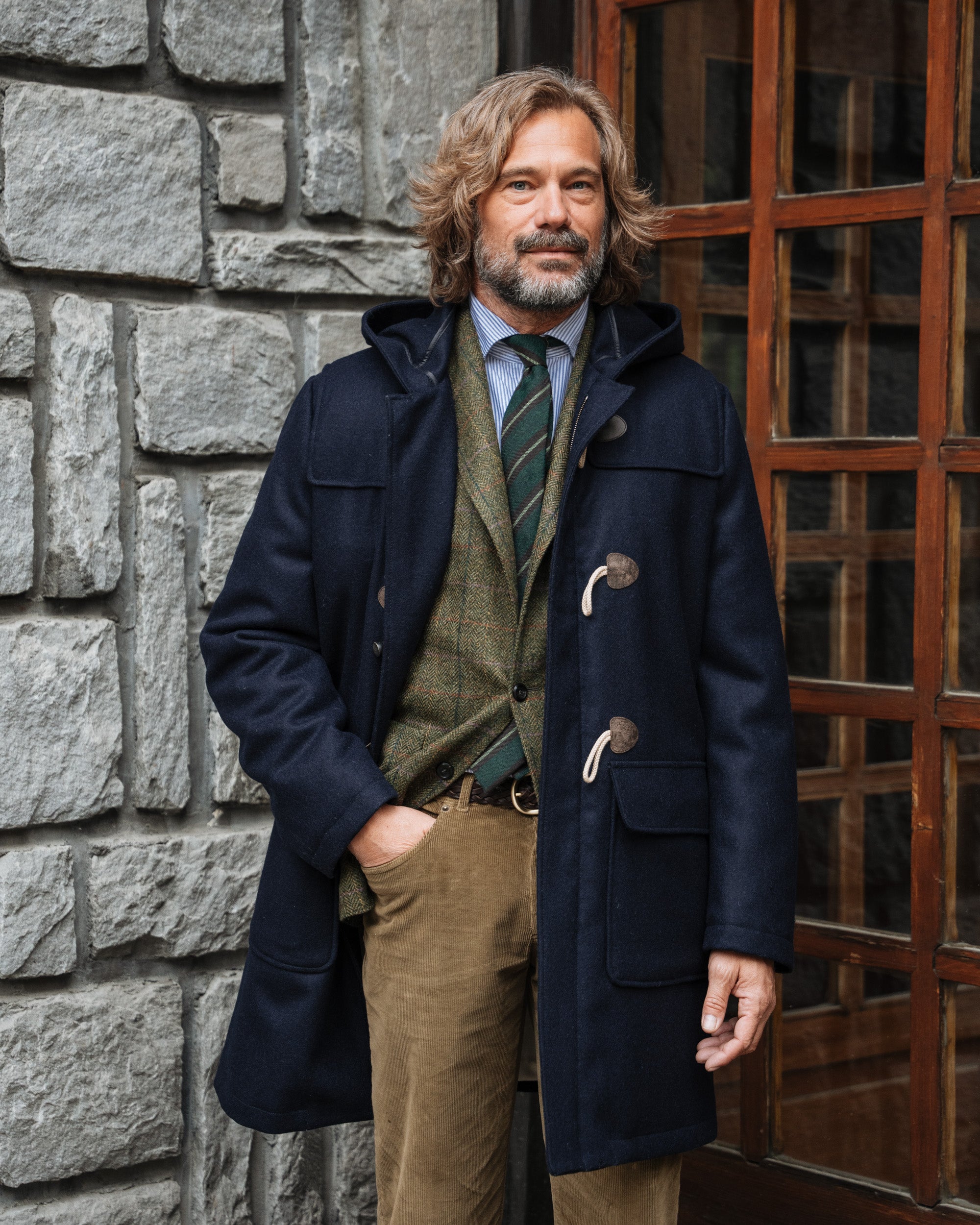 Dark blue wool classic duffle coat, Made in Italy | Velasca