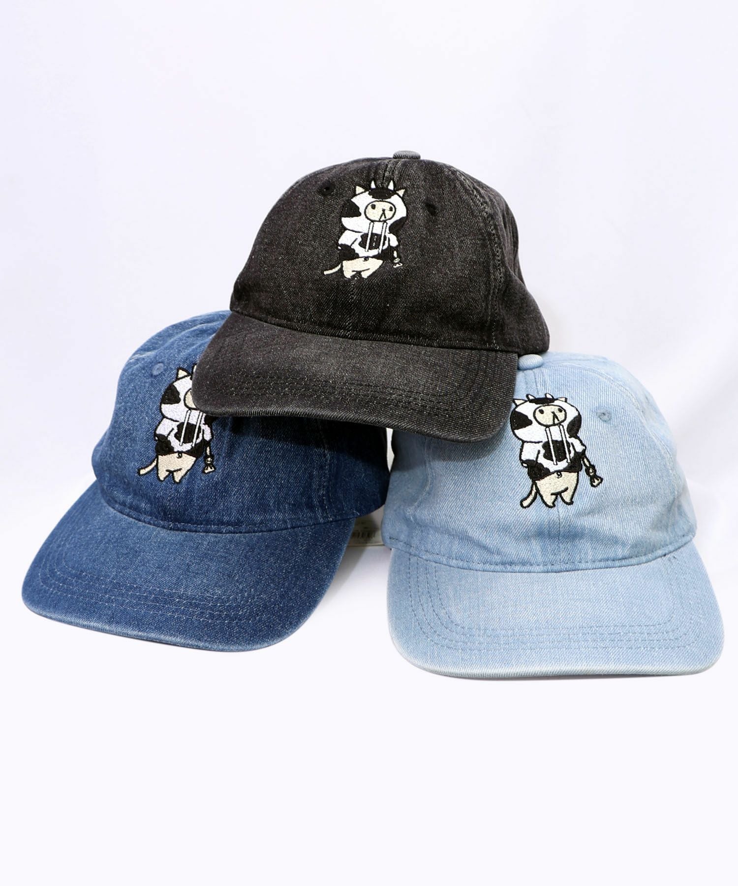 653332：牛ネコ刺繍デニムキャップの通販-ScoLar