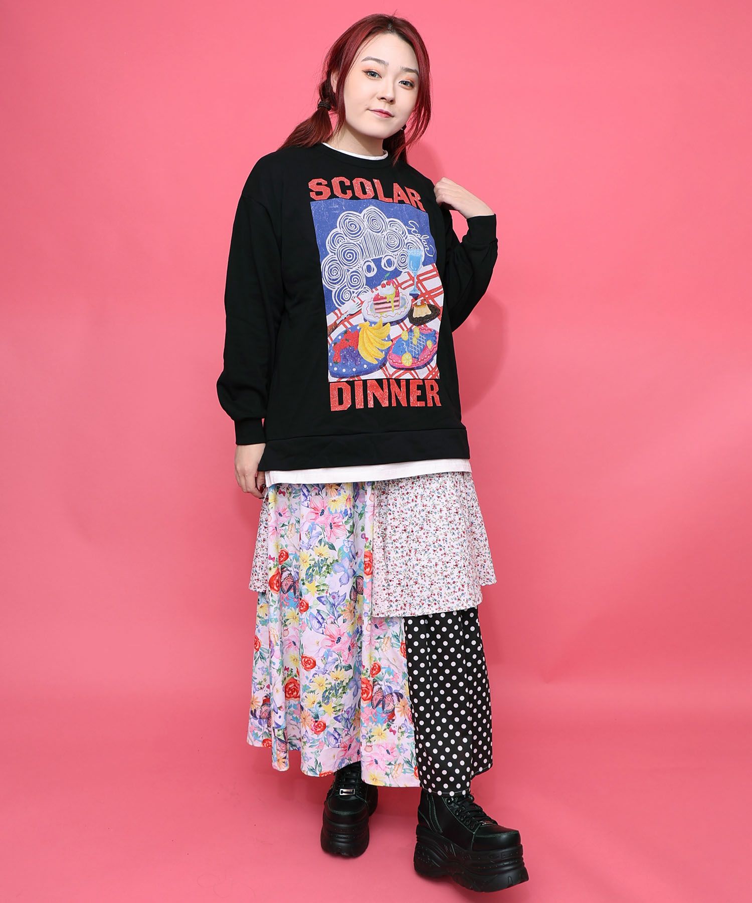 161610：スカラーちゃんの夕食柄レイヤード風配色プルオーバーの通販