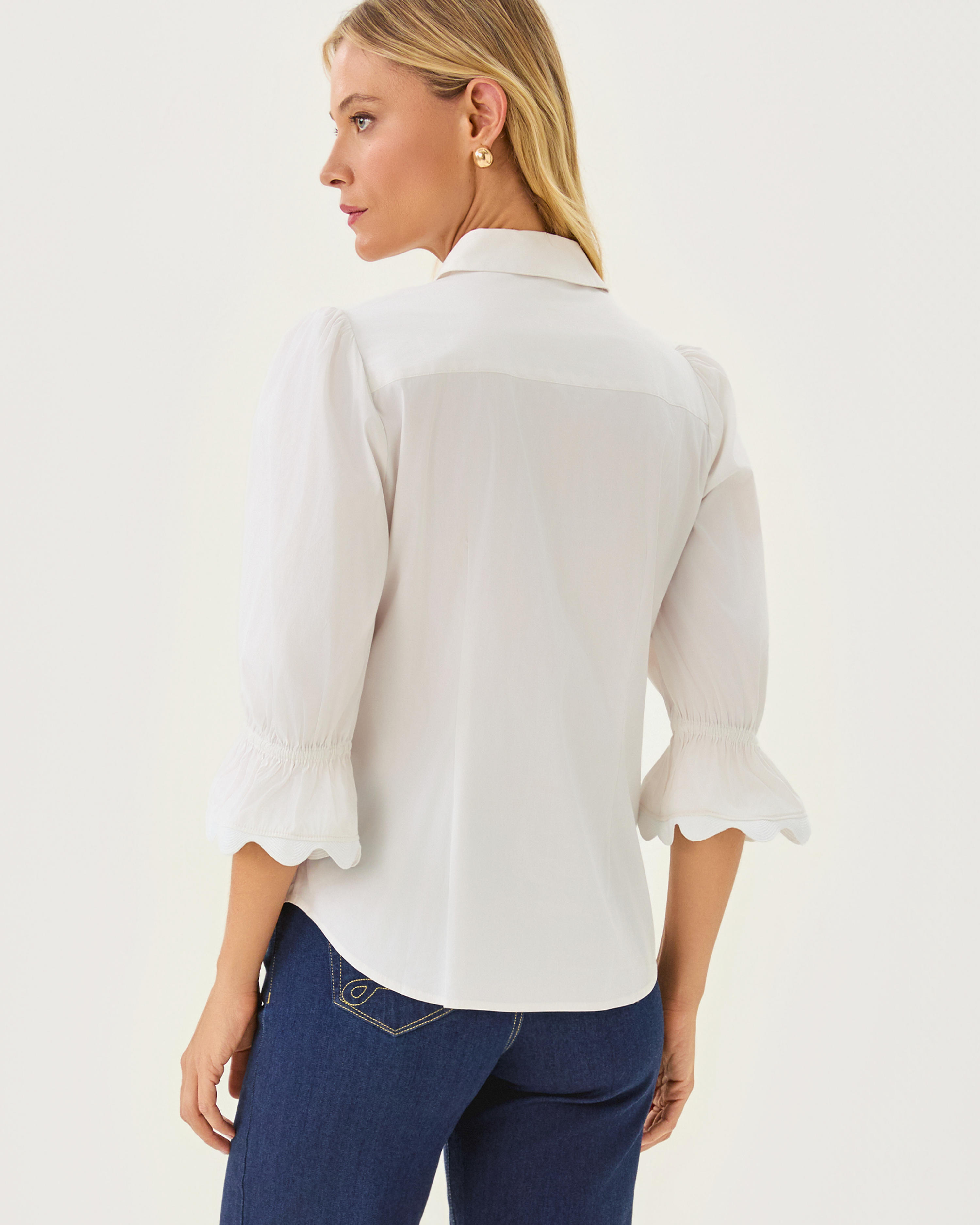 The RicRac 3/4 Sleeve Lilly Shirt | Resort White | Lilly Pulitzer