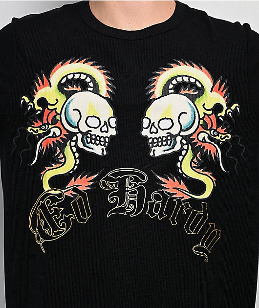 Ed Hardy Dragon Skull Black Thermal Long Sleeve T-Shirt | Zumiez