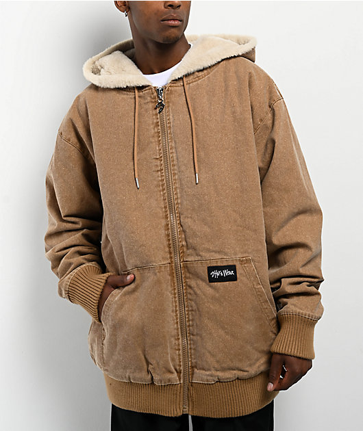 Shaka Wear Aged Canvas Fur Brown Wash Work Jacket | Zumiez