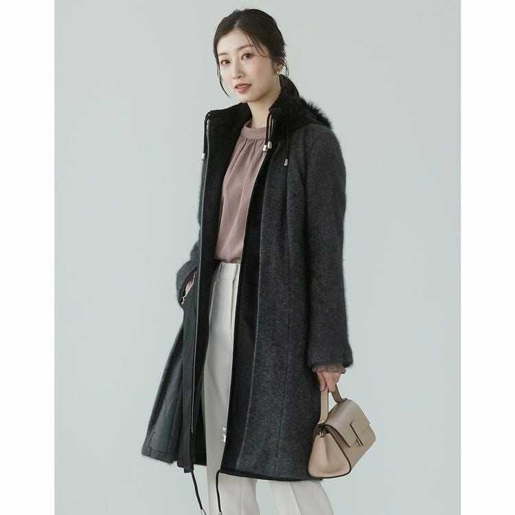 ミンク ブレンド ウール ＆ カシミヤ 100％ コート フォックスファー