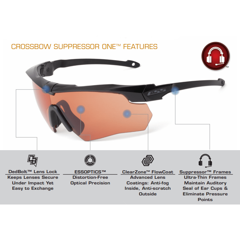 ESS Crossbow Suppressor Safety Glasses Black Frame HD Copper Lens