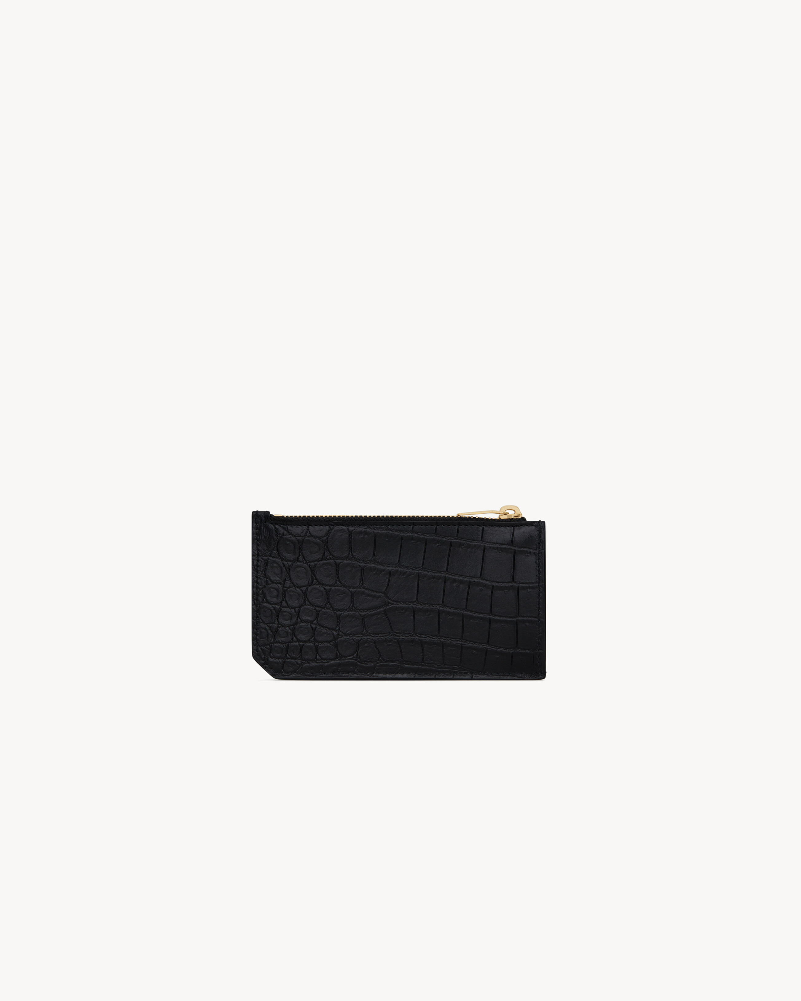 TINY CASSANDRE FRAGMENTS zip card case in crocodile-embossed matte