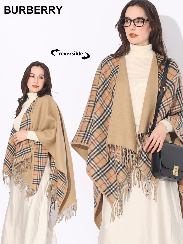 BURBERRY (バーバリー) リバーシブル チェック ウール ケープ