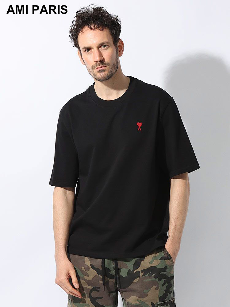 AMI PARIS (アミパリス ) コットン100％ 胸ロゴ刺繍 クルーネック 半袖