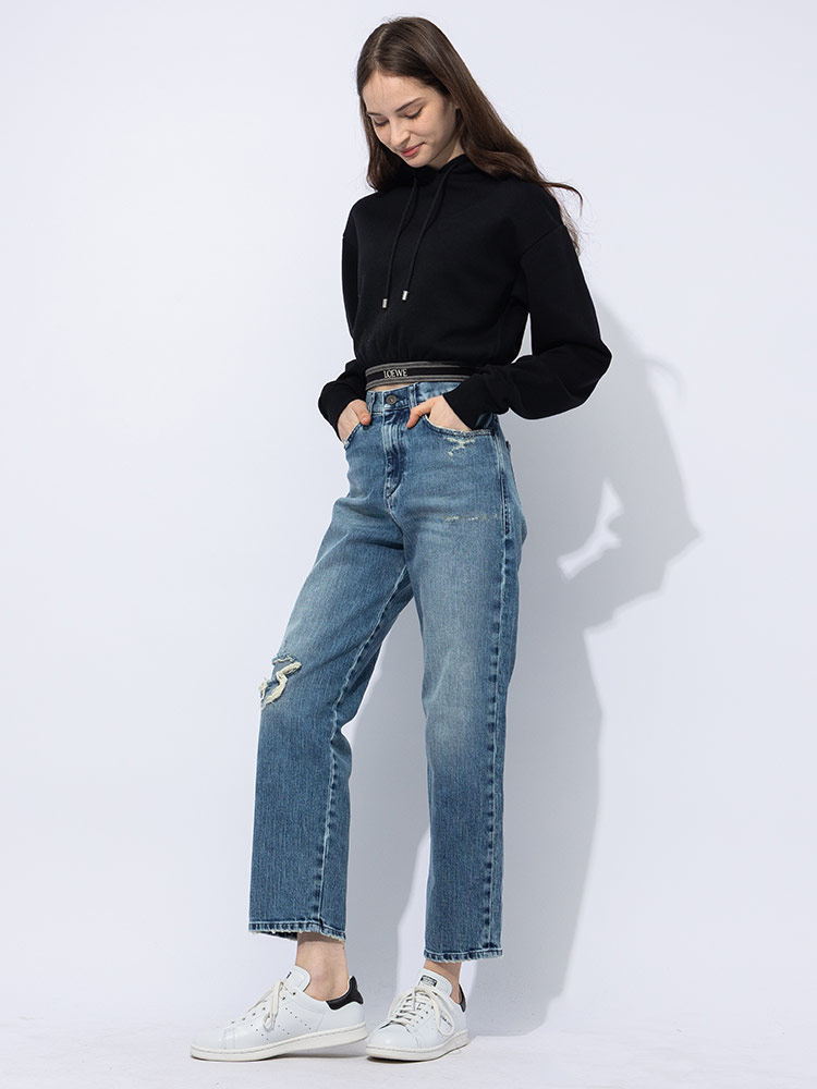 LOEWE (ロエベ) ウエストロゴ 裏起毛 プルオーバー クロップド