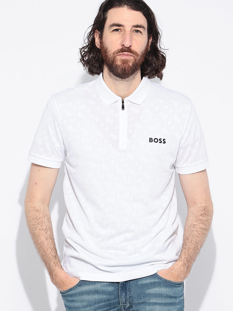 HUGO BOSS (ヒューゴボス) ストレッチ モノグラム ハーフジップ 半袖