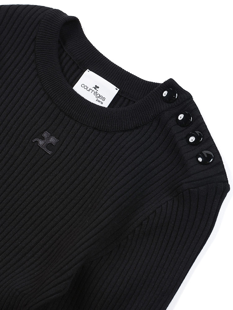 courreges (クレージュ) ショルダースナップ ロゴ刺繍 リブニット