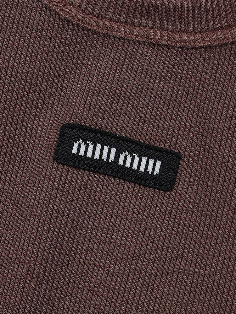 MIU MIU (ミュウミュウ) リブコットン ロゴパッチ クロップドTシャツ