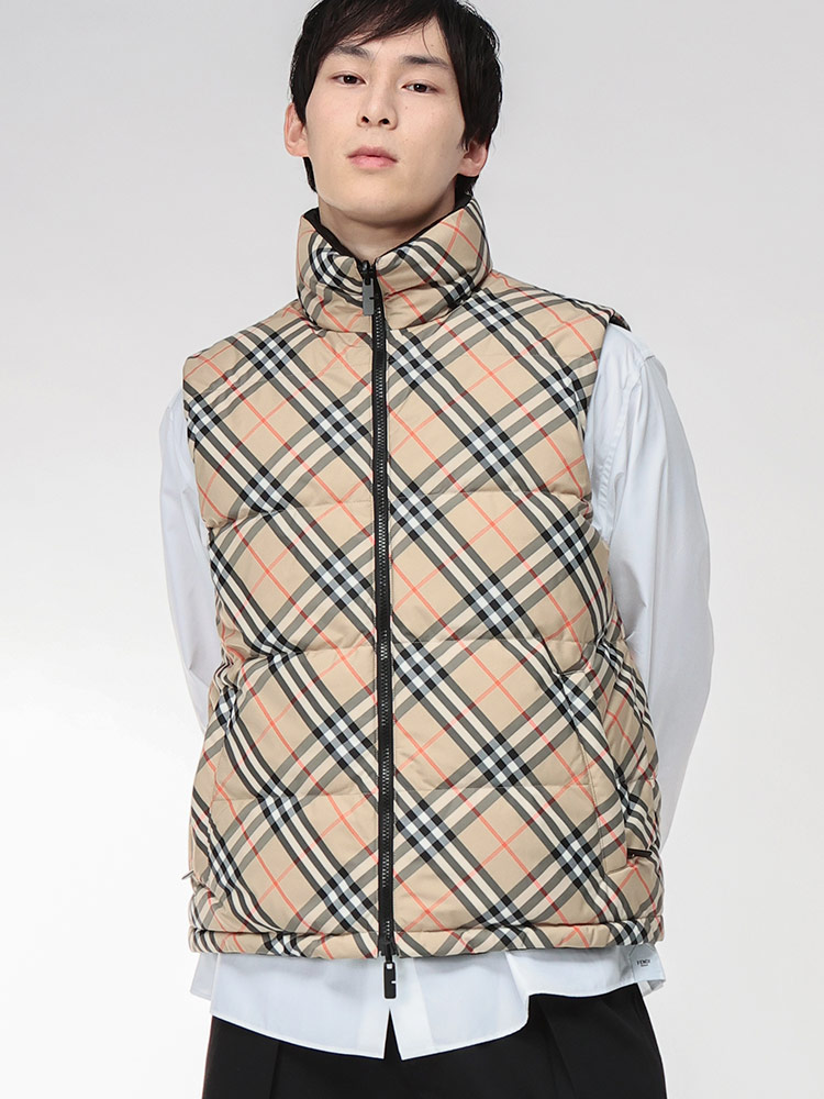 BURBERRY (バーバリー) ロゴ リバーシブル チェック 無地 ダウンベスト