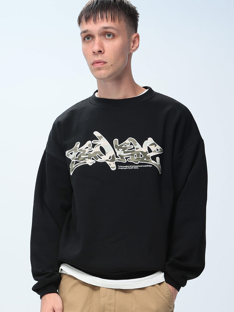 SEQUENZ (シークエンズ) 裏起毛 迷彩ロゴ スウェット トレーナー