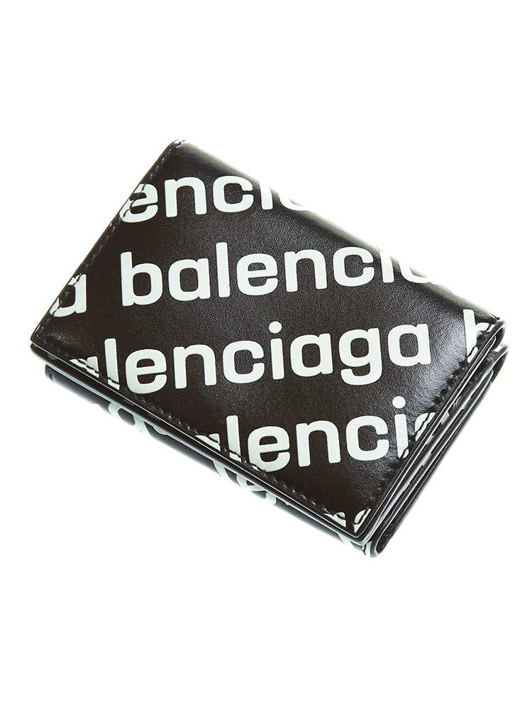 BALENCIAGA (バレンシアガ) レザー 総ロゴ 三つ折り ミニ財布 CASH
