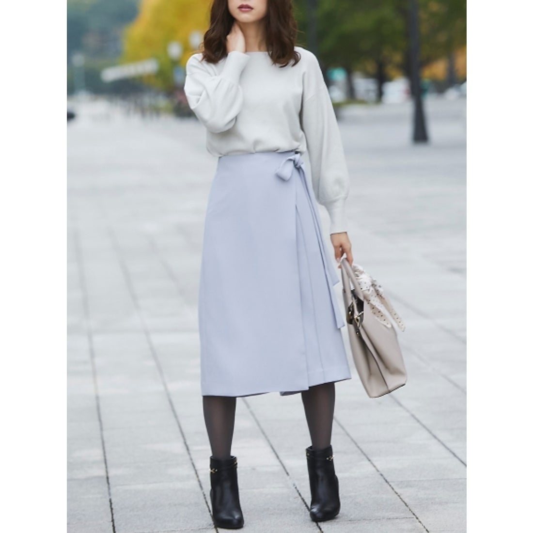 12Twelve Agenda 巻きスカート風ワイドパンツ （サックス