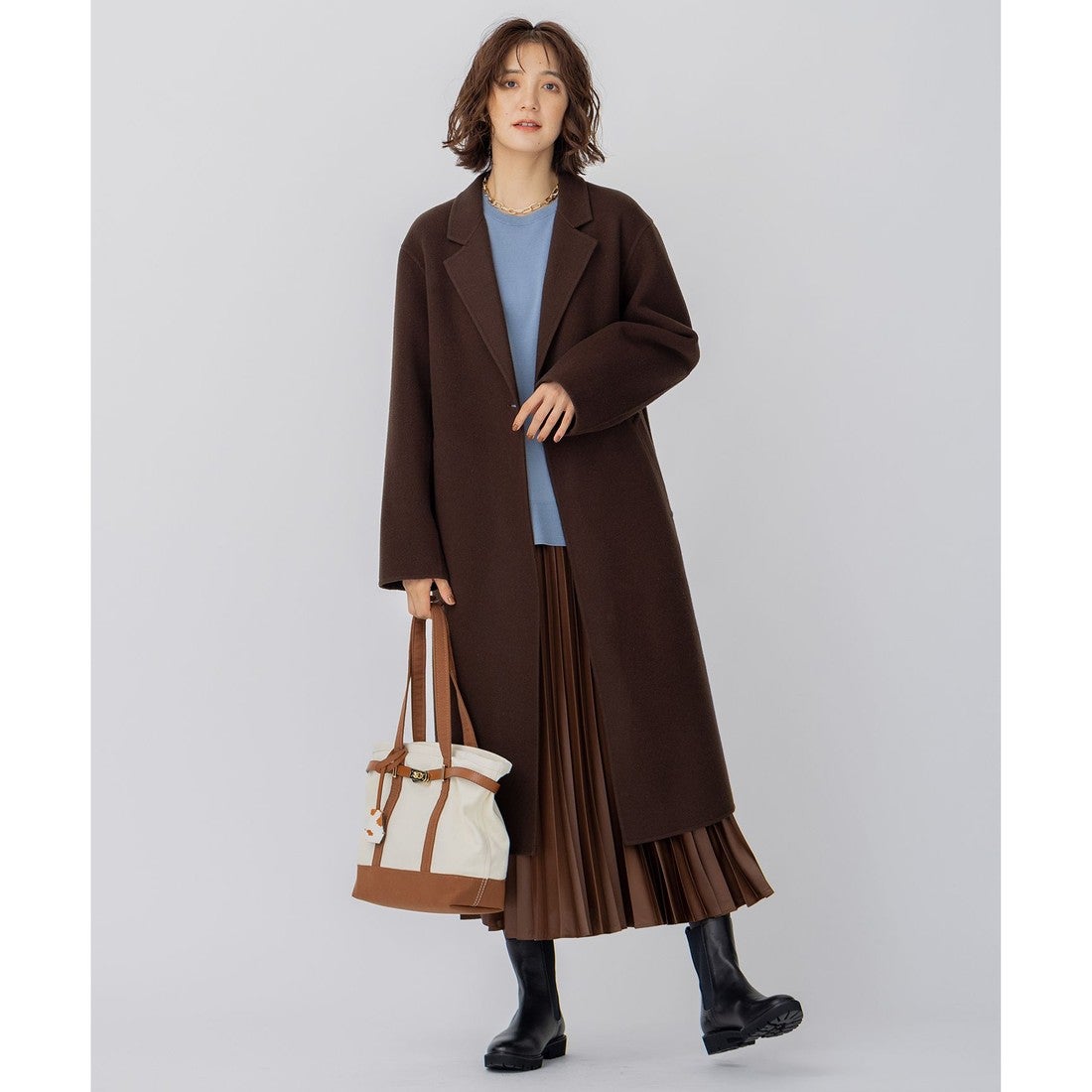 23区 ウールリバー ロングコート （キャメル系） -ファッション通販