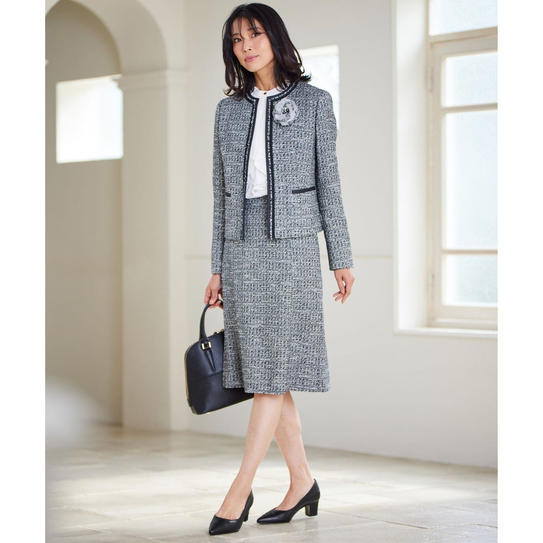 23区 【洗える】ジョーゼットフリル ブラウス （ネイビー系