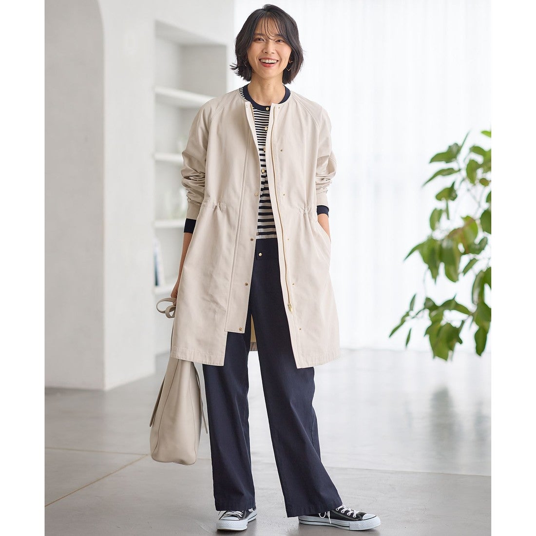 23区 【撥水加工】ライトツイル ノーカラーコート （ネイビー系