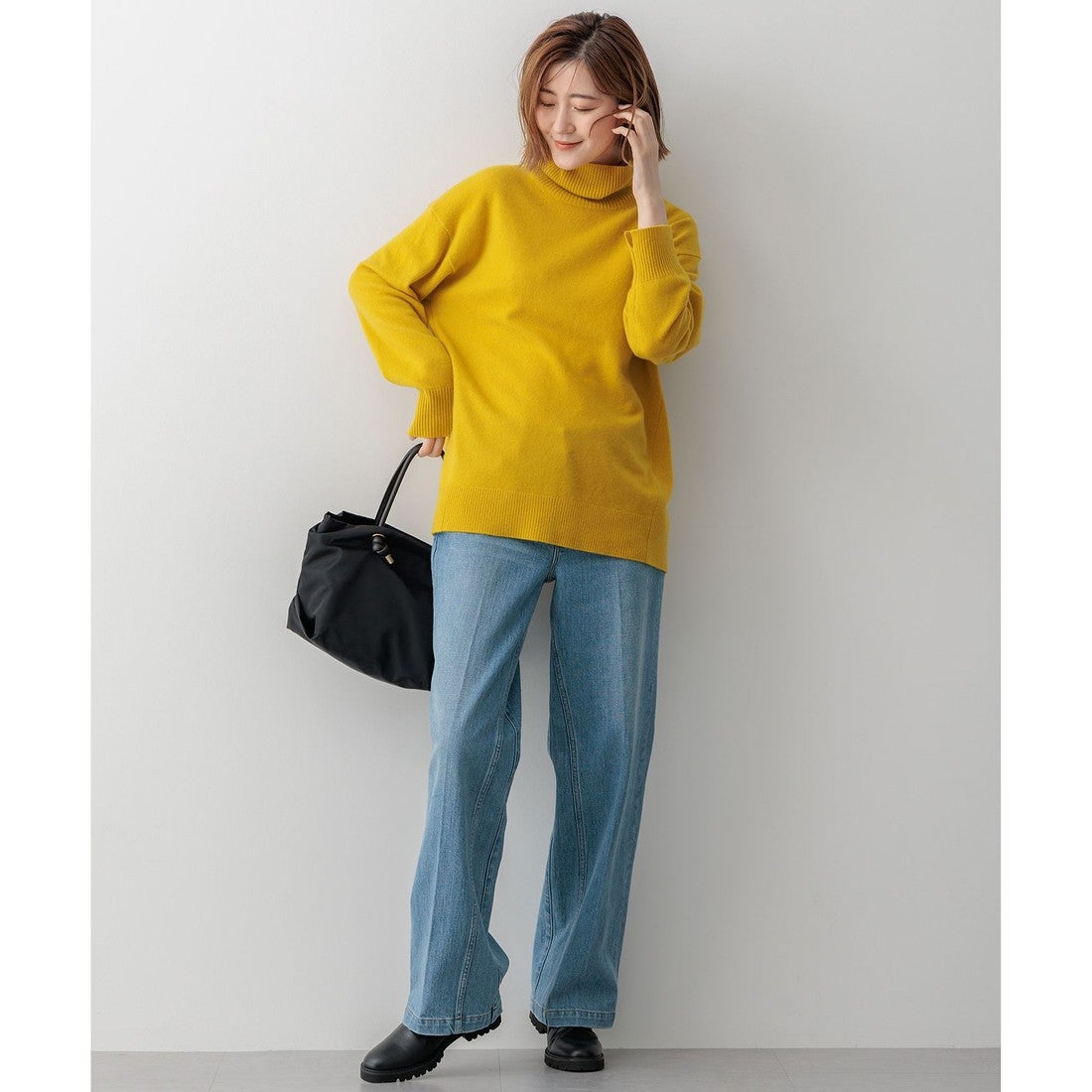 23区 【洗える】ピュアカシミヤ タートルネック ニット （オレンジ系