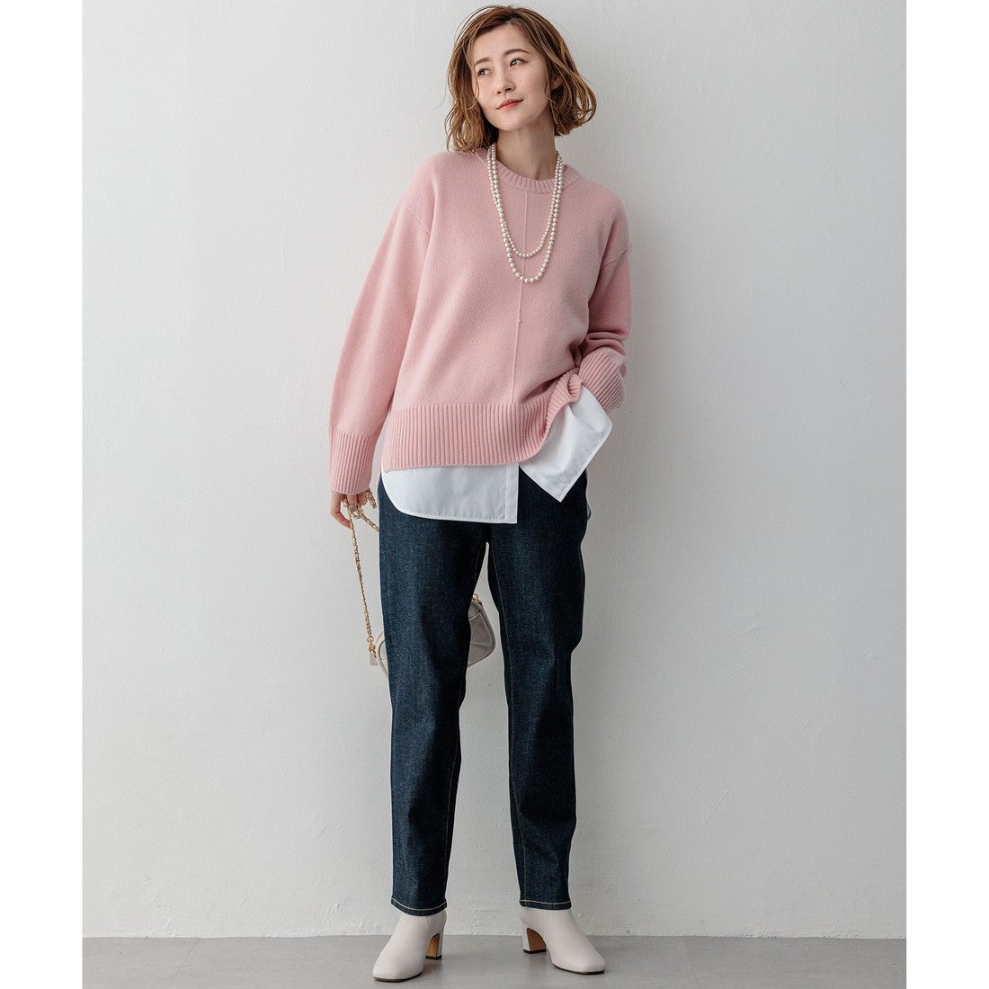 23区 【洗える】カシミヤブレンド クルーネック ニット （ピンク系