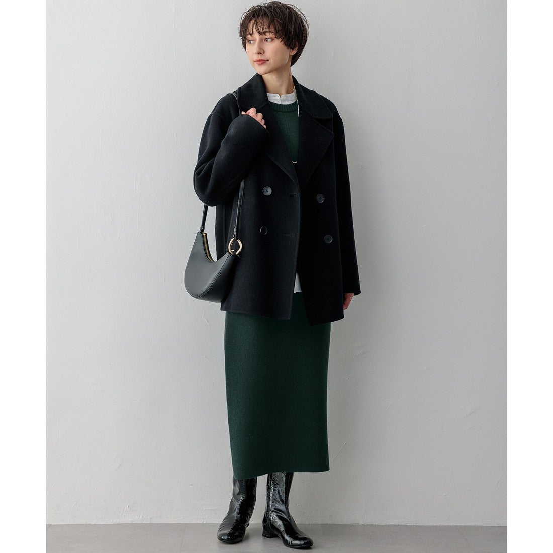 23区 MANTECOPureリバー Pコート （ブラック系） -靴＆ファッション